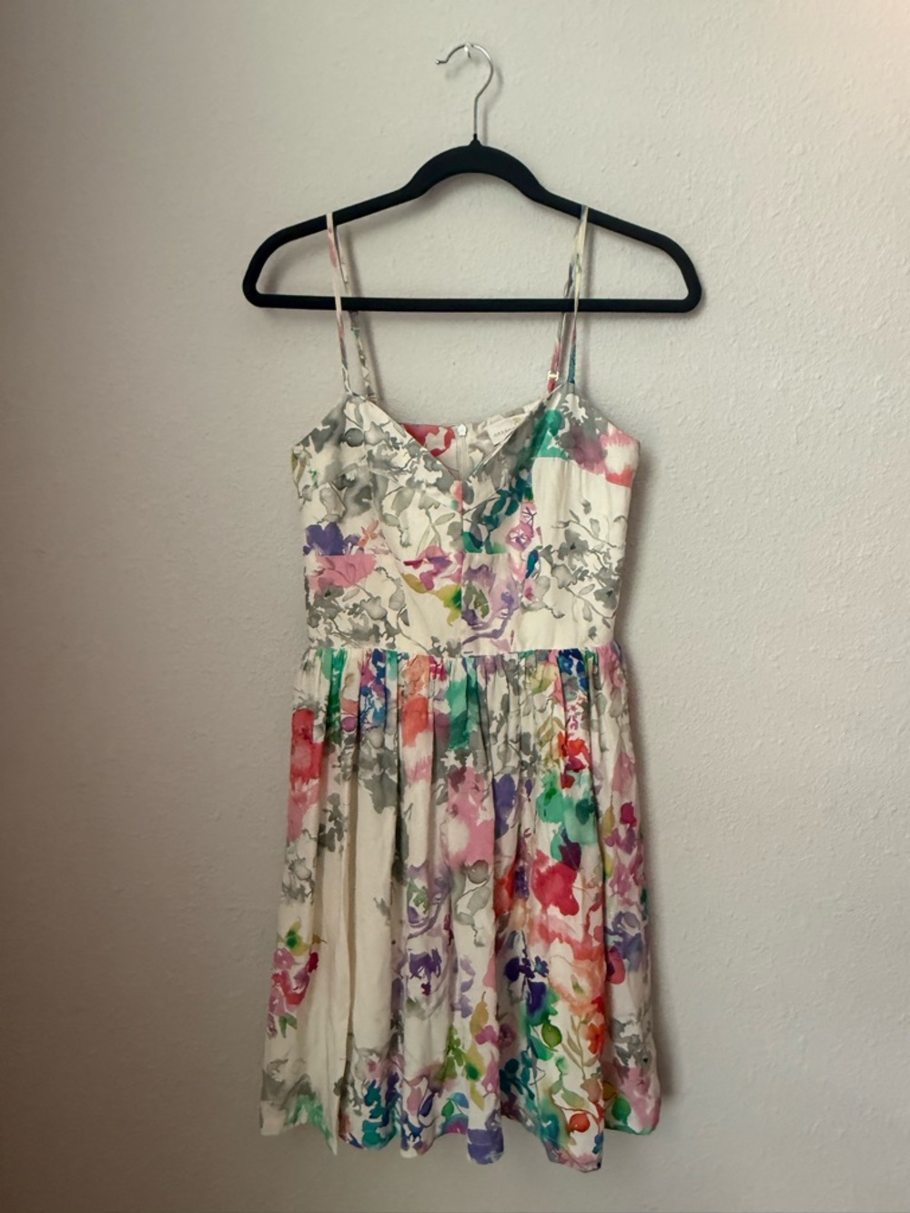 Amanda Uprichard Silk Cream Floral Watercolor Slip Dress